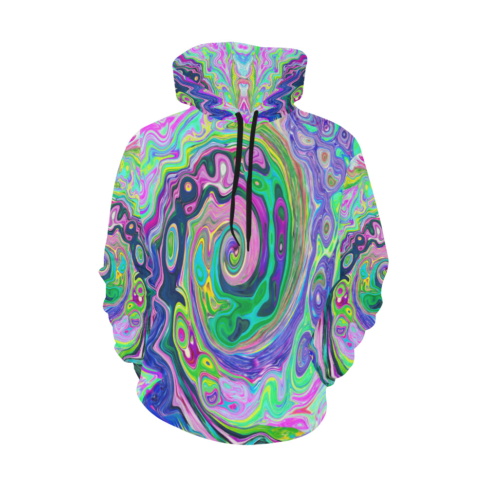 Hoodies for Men, Groovy Abstract Aqua and Navy Lava Swirl