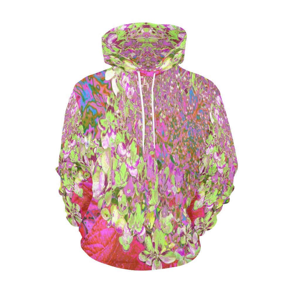 Hoodies for Women, Elegant Chartreuse Green, Pink and Blue Hydrangea