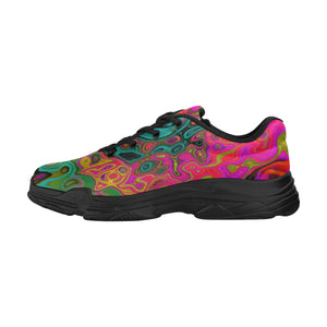 Running Shoes for Women, Trippy Turquoise Abstract Retro Liquid Swirl