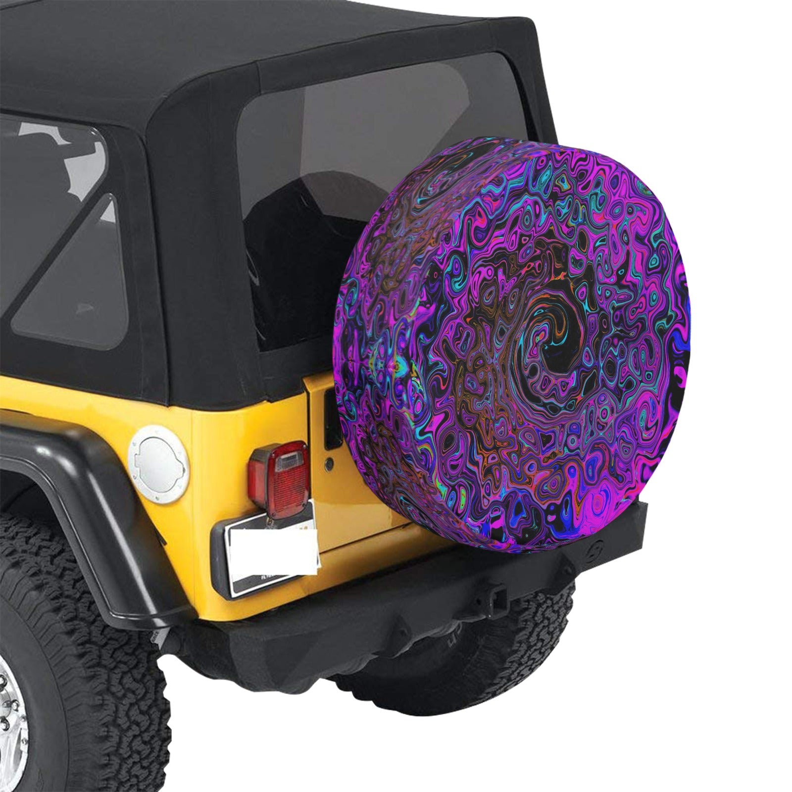 Spare Tire Covers, Trippy Black and Magenta Retro Liquid Swirl - Medium