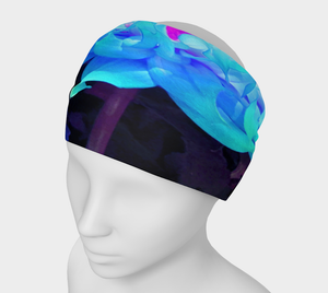 Wide Fabric Headband, Stunning Aqua Blue and Green Cactus Dahlia, Face Covering