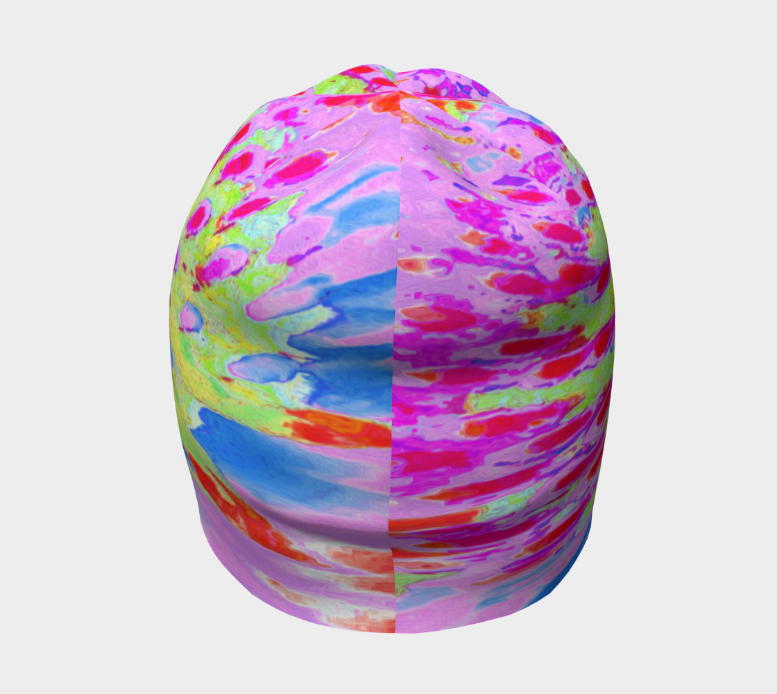 Beanie Hat, Multicolored Rainbow Abstract Cone Flower