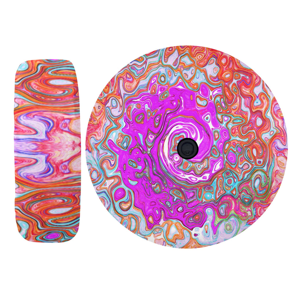 Spare Tire Cover with Backup Camera Hole - Purple and Orange Groovy Abstract Retro Liquid Swirl - Small