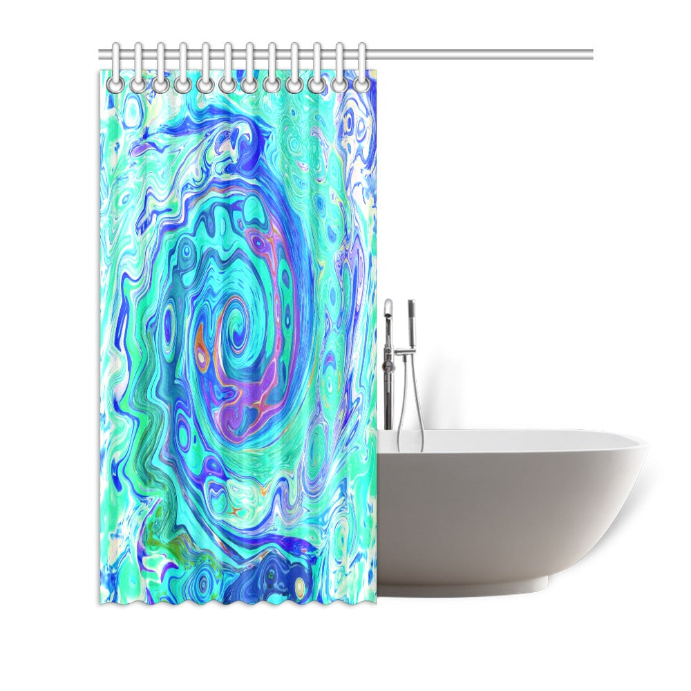 Colorful Shower Curtains, Groovy Abstract Ocean Blue and Green Liquid Swirl