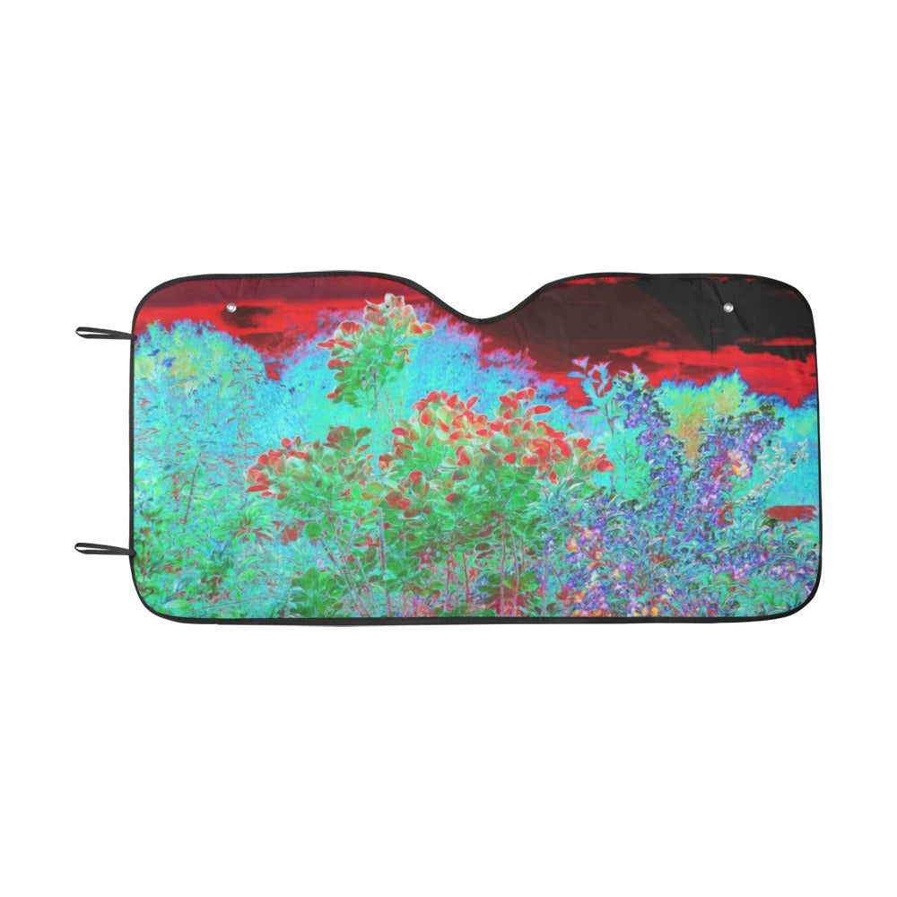 Auto Sun Shades, Colorful Abstract Foliage Garden with Crimson Sunset
