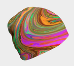 Beanie Hats, Groovy Abstract Retro Orange and Green Swirl