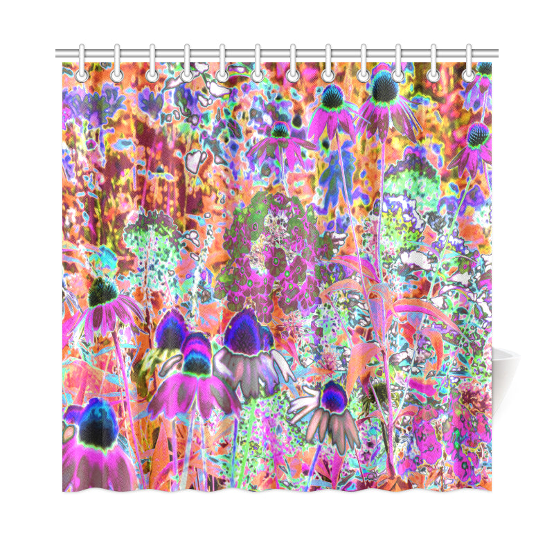 Shower Curtains, Psychedelic Hot Pink and Lime Green Garden Flowers