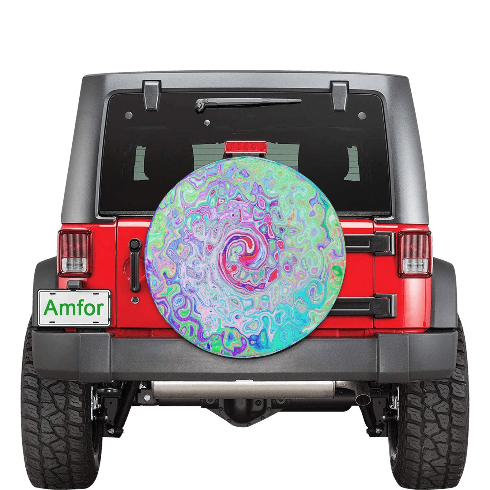 Spare Tire Covers, Groovy Abstract Retro Pink and Green Swirl - Small