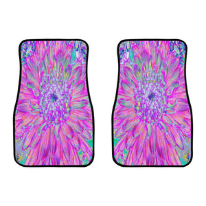 Car Floor Mats, Cool Pink Blue and Purple Artsy Dahlia Bloom - Front Set of Two