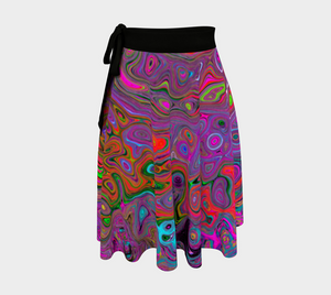Artsy Wrap Skirt, Psychedelic Groovy Magenta Retro Liquid Swirl