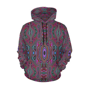 Hoodies for Women, Trippy Seafoam Green and Magenta Abstract Pattern