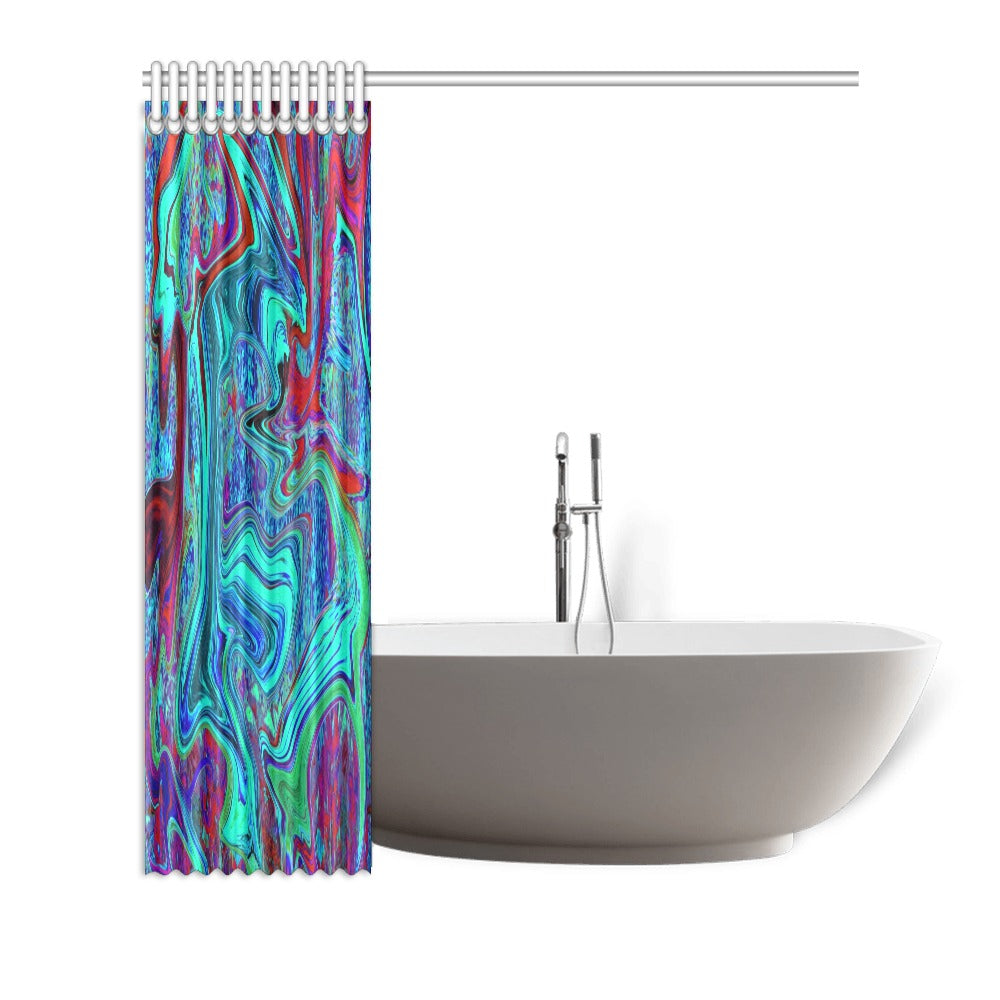 Shower Curtains, Groovy Abstract Retro Art in Blue and Red - 72 x 72