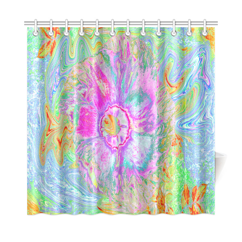 Shower Curtains, Psychedelic Hot Pink and Ultra-Violet Hibiscus