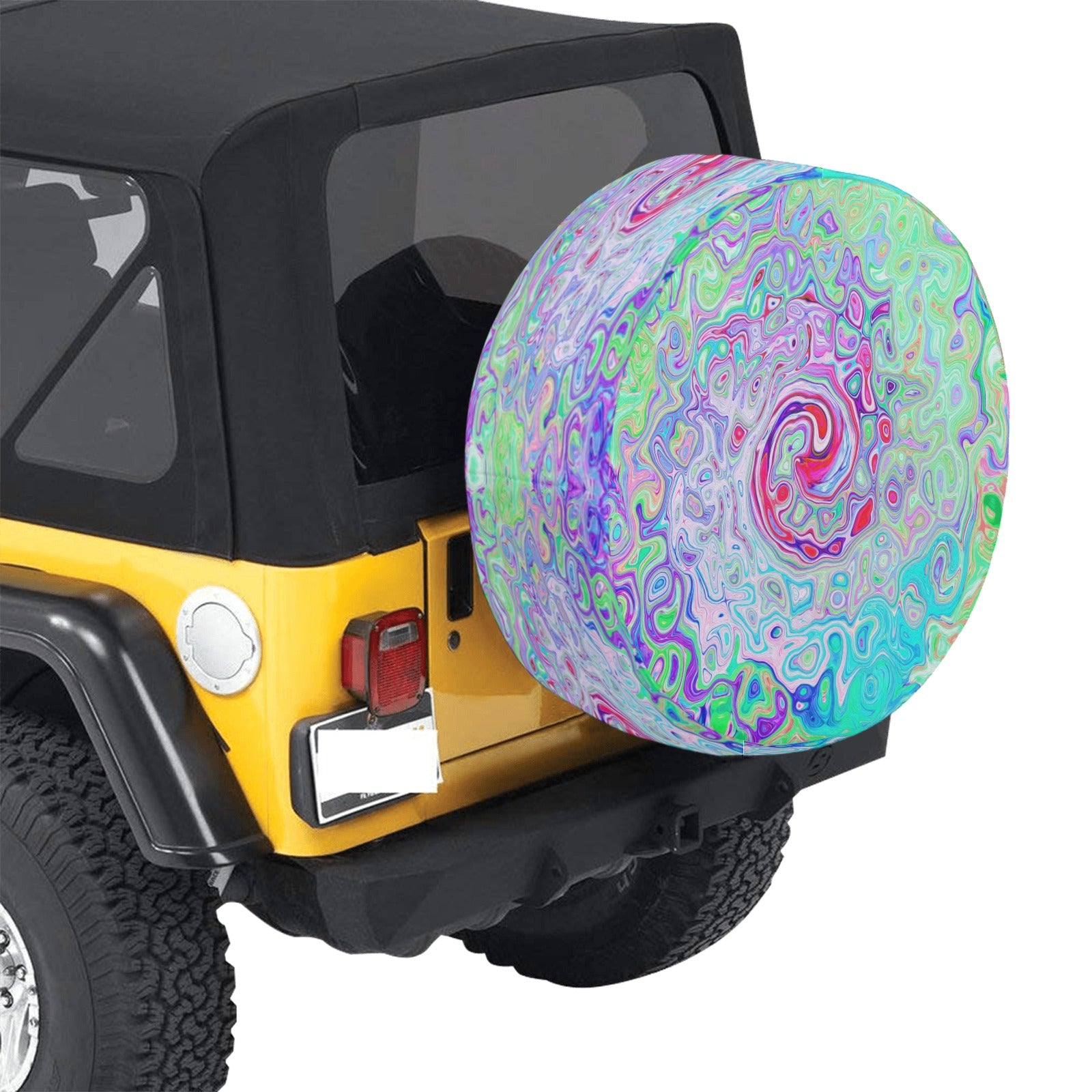 Spare Tire Covers, Groovy Abstract Retro Pink and Green Swirl - Large