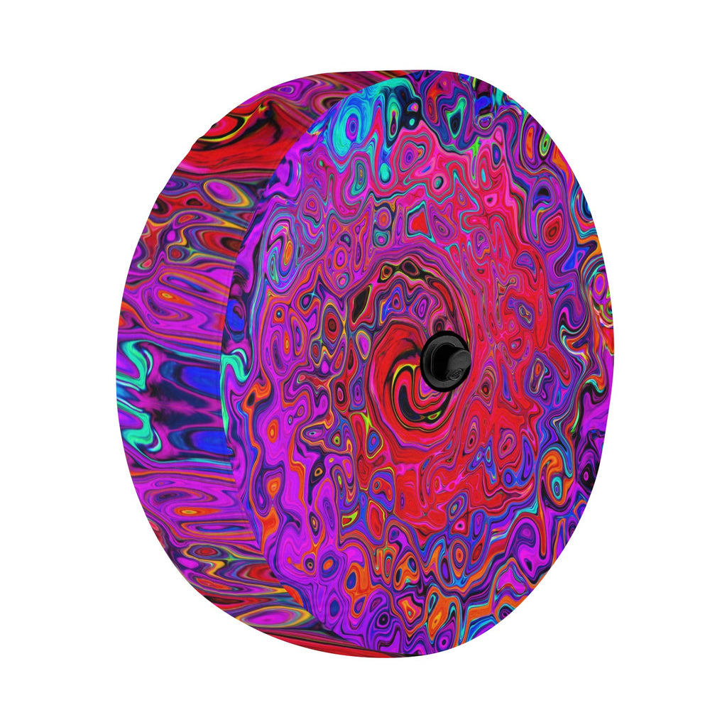 Spare Tire Cover with Backup Camera Hole - Trippy Red and Purple Abstract Retro Liquid Swirl - Medium