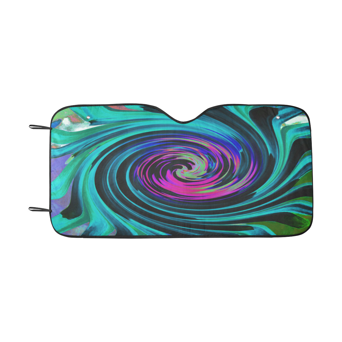 Auto Sun Shades, Dramatic Black and Turquoise Abstract Retro Twirl