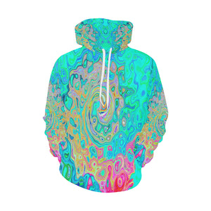 Hoodies for Women, Groovy Abstract Retro Rainbow Liquid Swirl