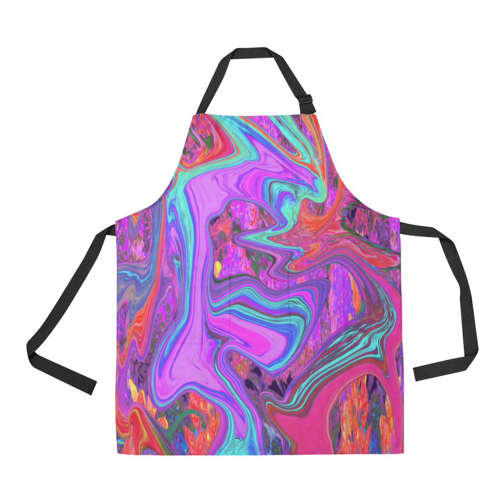 Apron with Pockets, Retro Purple, Blue and Orange Abstract Liquid Art