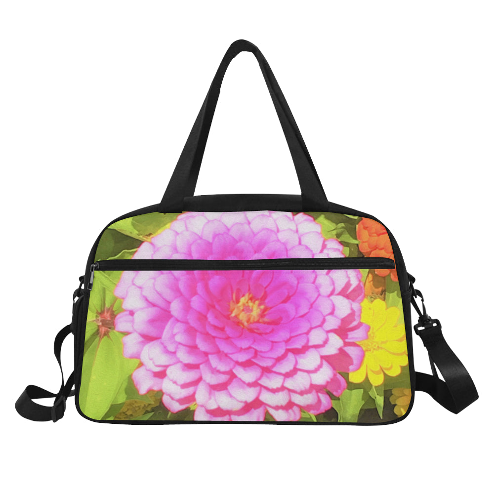 Nylon Yoga and Travel Bag, Pretty Round Pink Zinnia in the Summer Garden