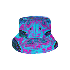 Bucket Hats, Groovy Abstract Retro Blue and Purple Swirl