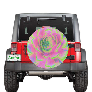 Spare Tire Covers, Lime Green and Pink Succulent Sedum Rosette - Large