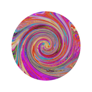 Round Fleece Blankets, Colorful Rainbow Swirl Retro Abstract Design
