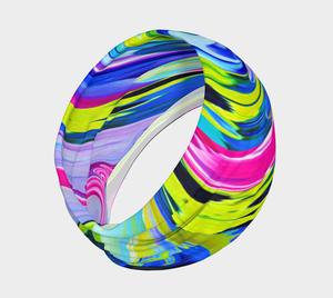 Wide Fabric Headband, Groovy Abstract Yellow and Navy Blue Swirl, Face Covering