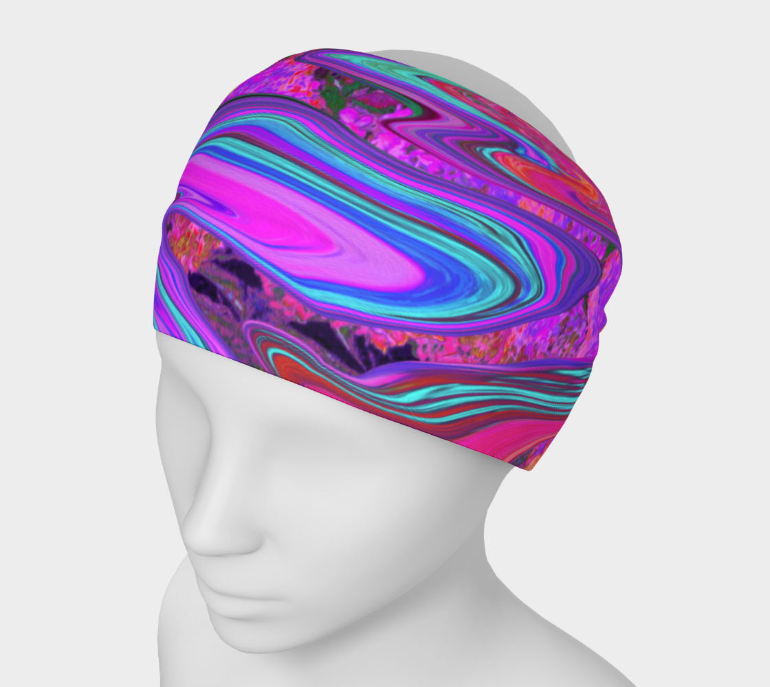 Wide Fabric Headbands, Retro Purple, Blue and Orange Abstract Liquid Art