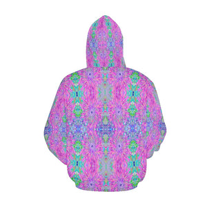 Hoodies for Women, Cool Magenta, Pink and Purple Dahlia Pattern