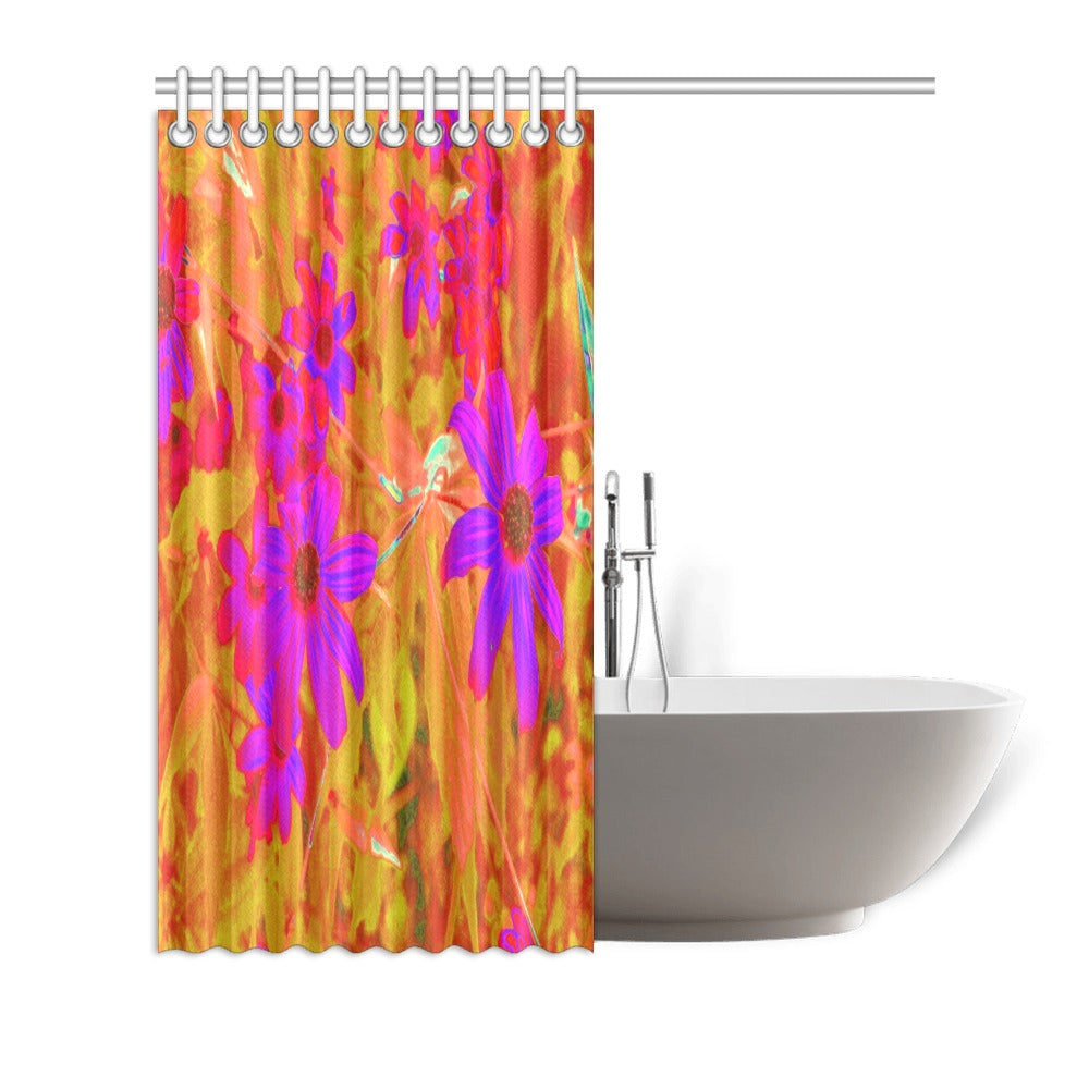 Shower Curtains, Colorful Ultra-Violet, Magenta and Red Wildflowers - 72 x 72