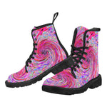 Boots For Women, Cool Abstract Retro Hot Pink and Red Floral Swirl - Black