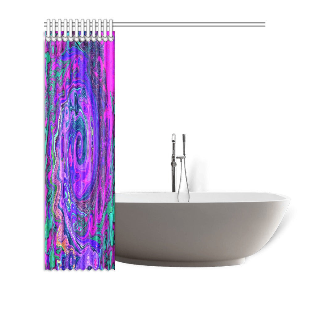 Shower Curtains, Groovy Abstract Retro Magenta and Purple Swirl