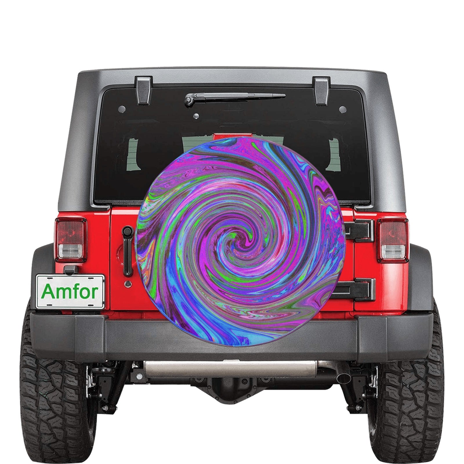 Spare Tire Covers, Colorful Magenta Swirl Retro Abstract Design - Large