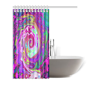 Shower Curtains, Groovy Abstract Retro Magenta Rainbow Swirl