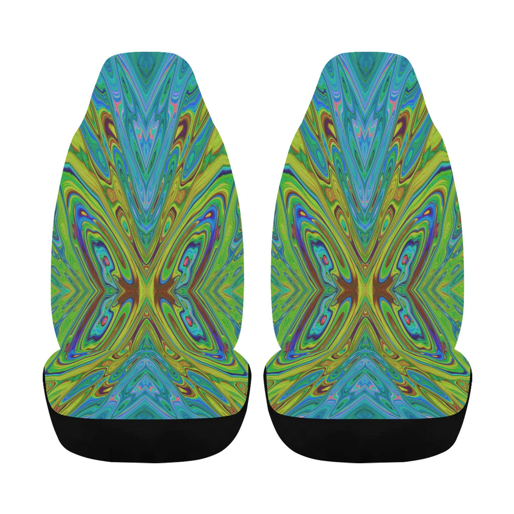 Car Seat Covers, Trippy Chartreuse and Blue Abstract Butterfly