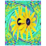 Posters, Yellow Rudbeckia Flowers on a Turquoise Swirl - Vertical