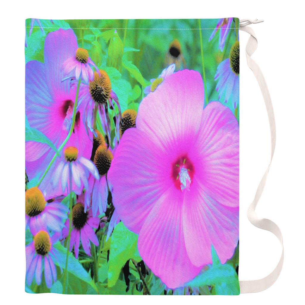 Laundry Bags, Pink Hibiscus and Coneflowers in the Garden, Large