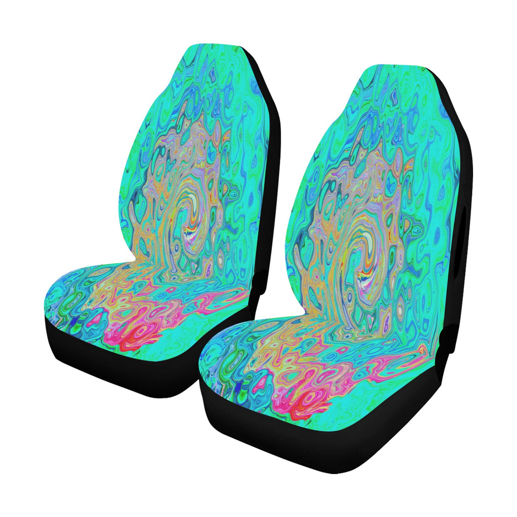 Car Seat Covers, Groovy Abstract Retro Rainbow Liquid Swirl