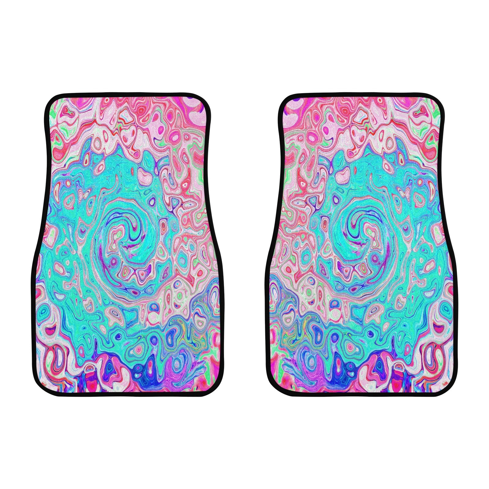 Car Floor Mats, Groovy Aqua Blue and Pink Abstract Retro Swirl