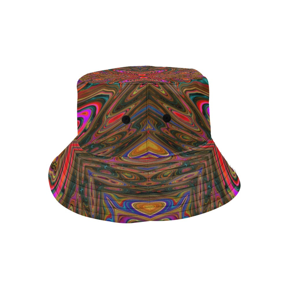 Bucket Hats - Abstract Trippy Orange and Magenta Butterfly