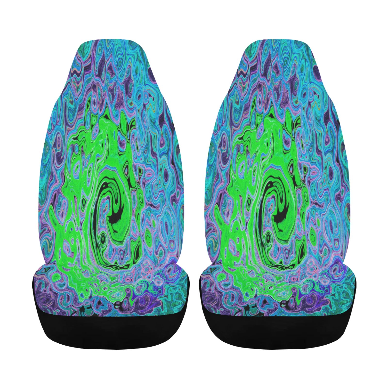 Car Seat Covers, Lime Green Groovy Abstract Retro Liquid Swirl