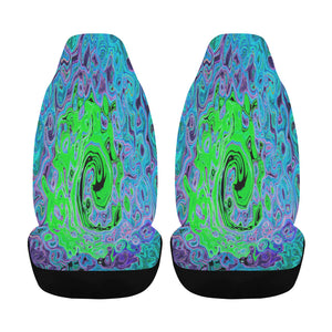 Car Seat Covers, Lime Green Groovy Abstract Retro Liquid Swirl