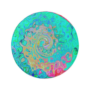 Spare Tire Covers - Large, Groovy Abstract Retro Rainbow Liquid Swirl