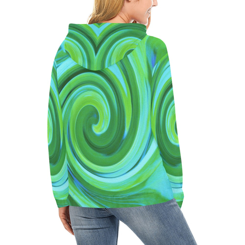 Hoodies for Women, Groovy Abstract Turquoise Liquid Swirl Painting