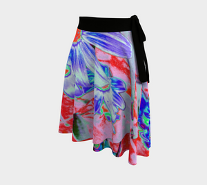 Artsy Wrap Skirt, Retro Psychedelic Aqua Green and Orange Flowers