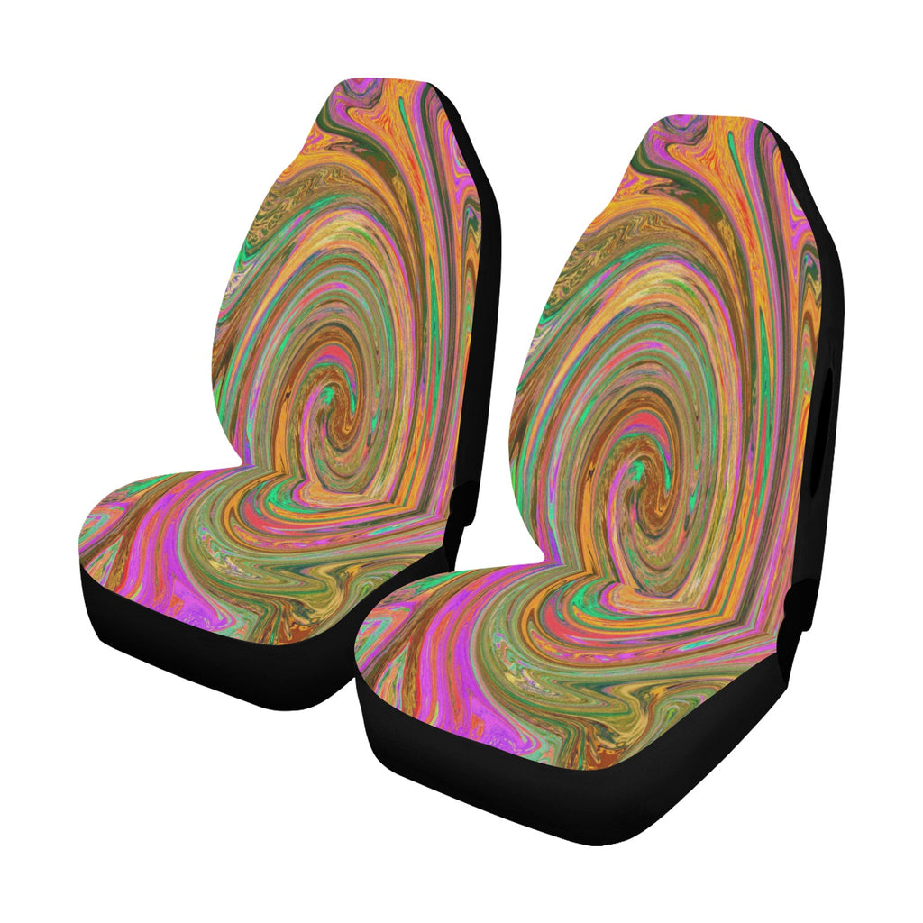 Car Seat Covers - Groovy Abstract Retro Orange and Green Swirl