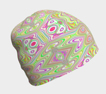 Beanie Hats, Trippy Retro Pink and Lime Green Abstract Pattern