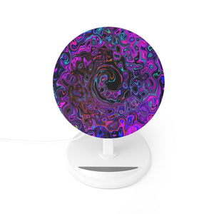 Induction Charger, Trippy Black and Magenta Retro Liquid Swirl