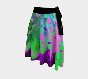 Artsy Wrap Skirt, Abstract Pincushion Flower in Pink Blue and Green