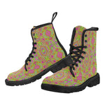 Boots for Women, Trippy Retro Chartreuse Magenta Abstract Pattern - Black